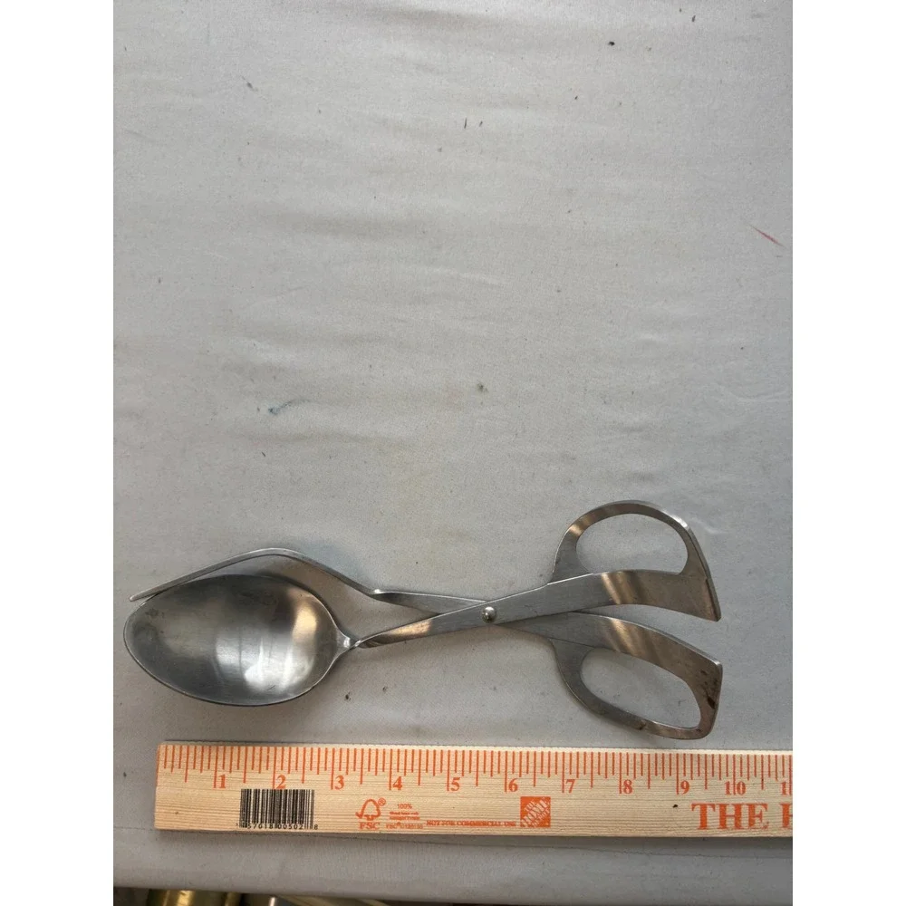 Bonny Vintage Stainless Steel Scissor Salad Tongs Spoon Fork Server Silver Tone